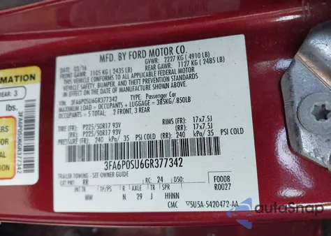 2016 Ford Fusion Energi Titanium из США, поврежденный, VIN 3FA6P0SU6GR377342